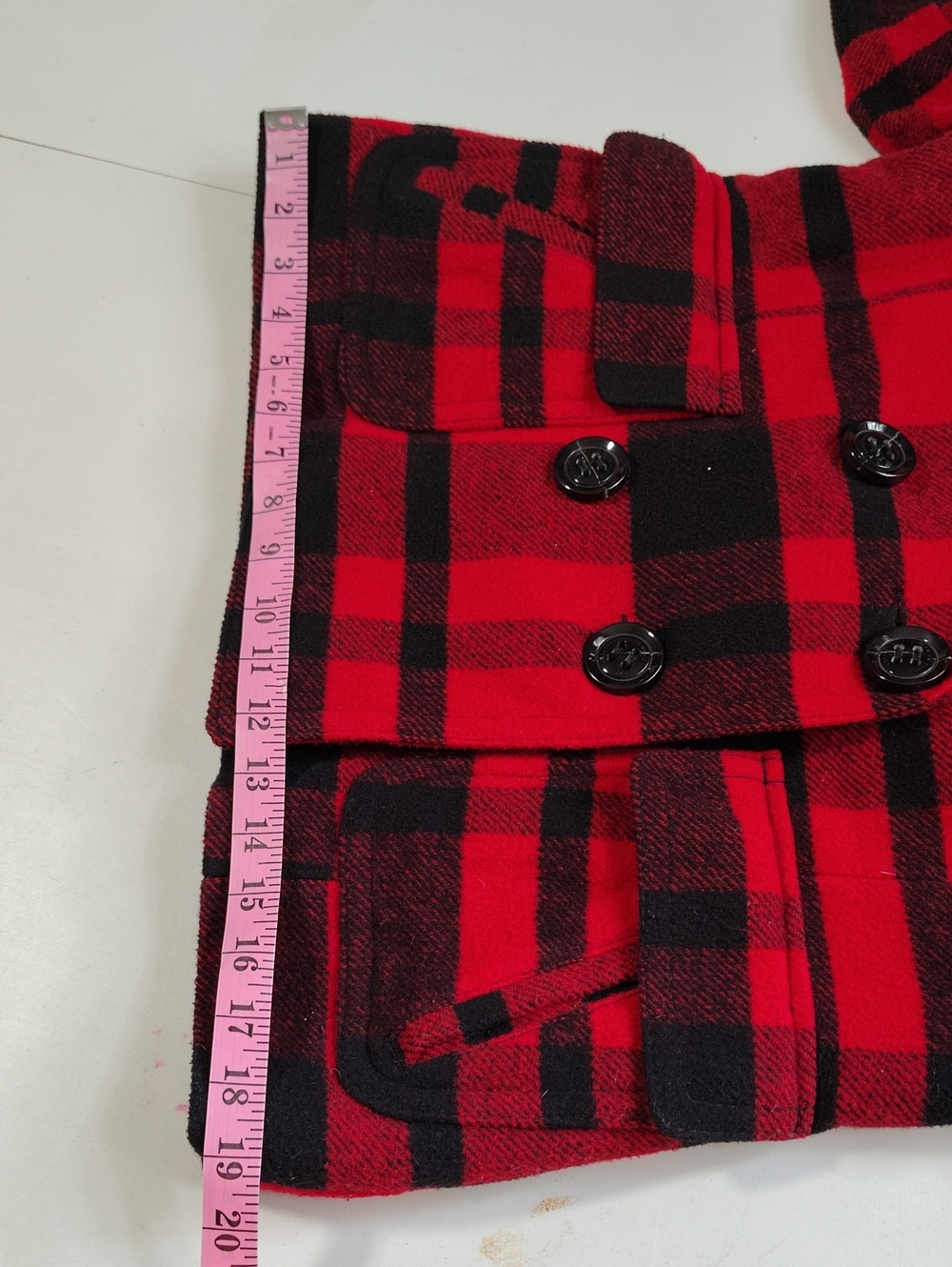 American Eagle Wool Blend Double Breasted Buffalo Plaid Pea Coat Size M Y2K - Picture 12 of 16